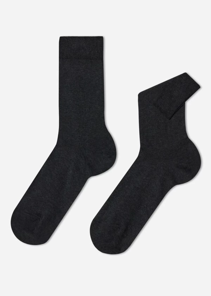 Calzedonia Men's Crew Stretch Cotton Socks - Anthracite Grey Blend 020