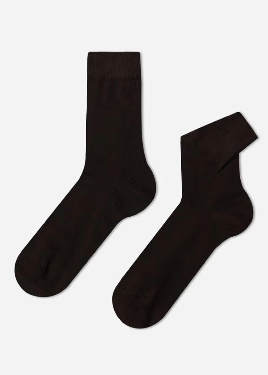 Calzedonia Men's Brown Cotton Warm Crew Socks - 015