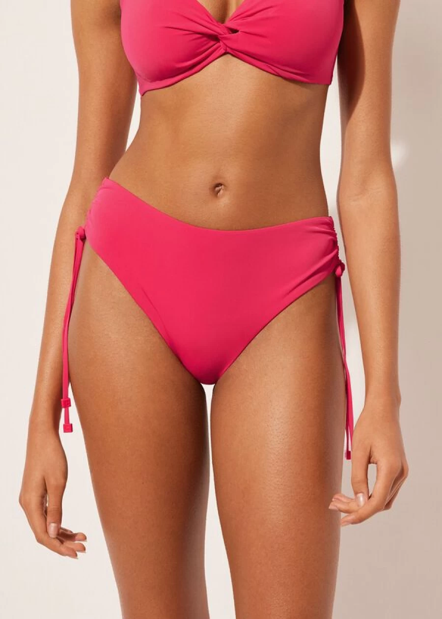 Calzedonia High-Waisted Bikini Bottoms Drawstring 821C Indonesia Sunset Magenta Swimwear