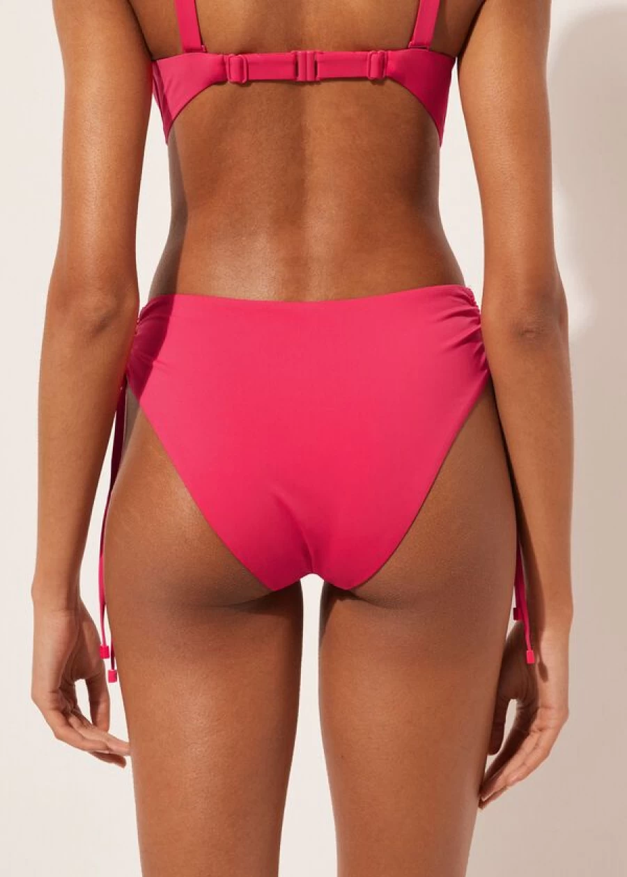Calzedonia High-Waisted Bikini Bottoms Drawstring 821C Indonesia Sunset Magenta Swimwear