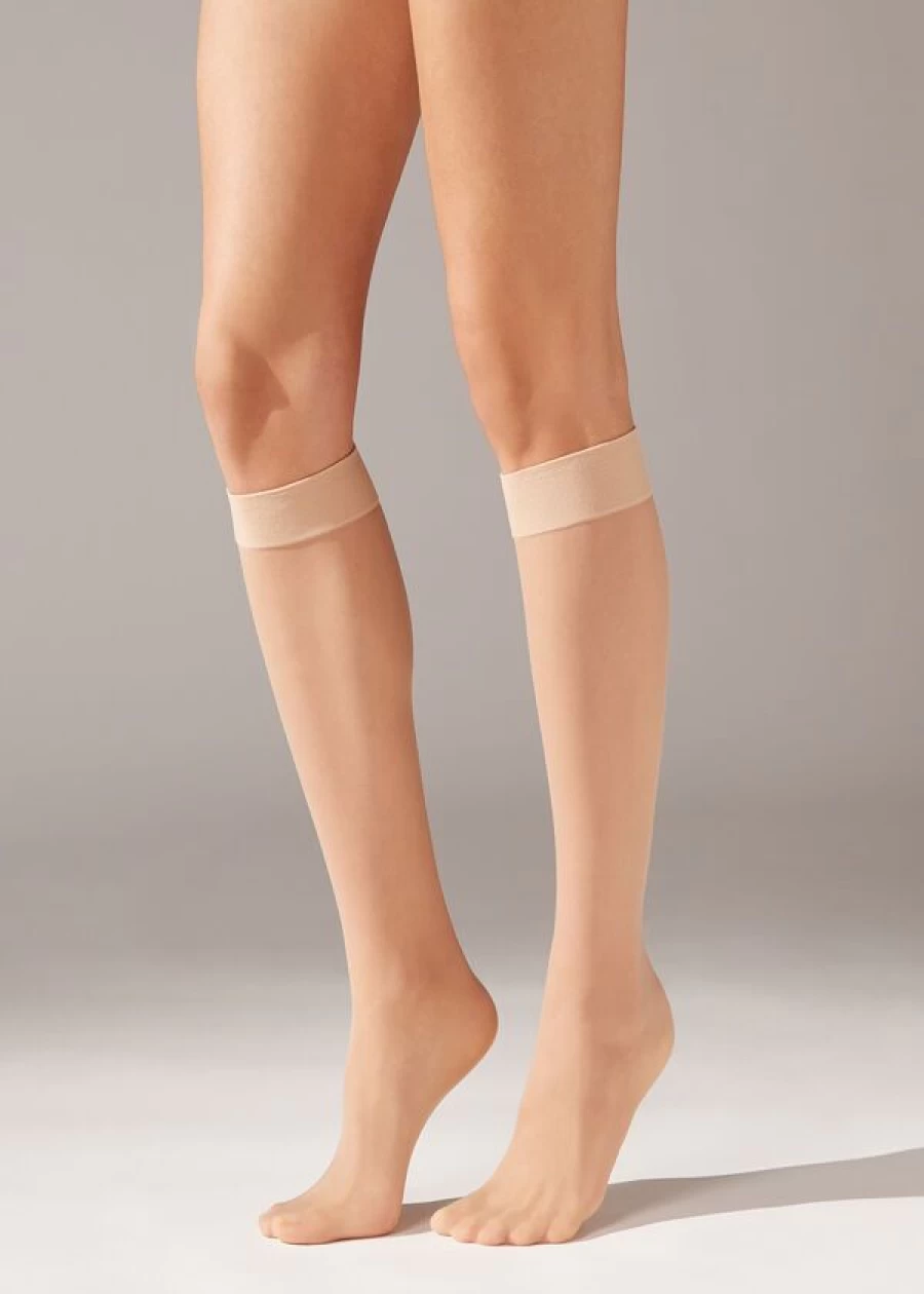 Calzedonia 20 Denier Knee-High Socks in 005 Nude Sand Light Beige - Comfort Cuff Tights