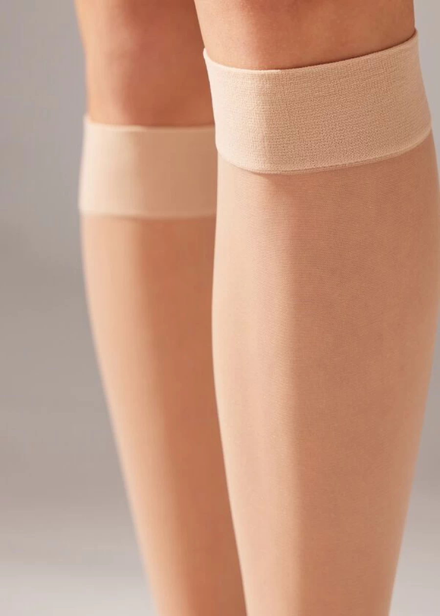 Calzedonia 20 Denier Knee-High Socks in 005 Nude Sand Light Beige - Comfort Cuff Tights