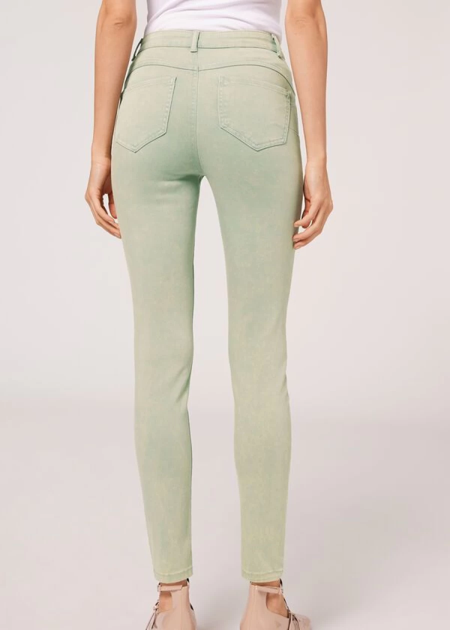 Calzedonia High-Waist Skinny Jeans - Soft Touch Push-Up Denim in Sage Green (855C Verde Salvia Delave')