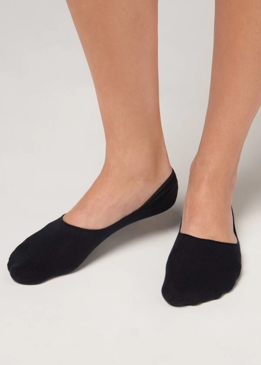 Calzedonia Unisex Blue Cotton Invisible Socks - No Show 016