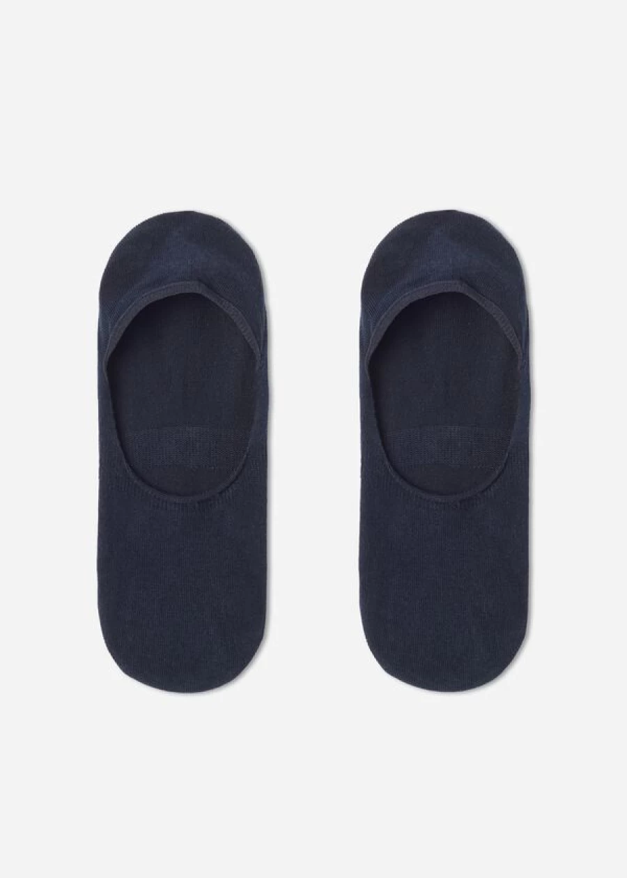 Calzedonia Unisex Blue Cotton Invisible Socks - No Show 016