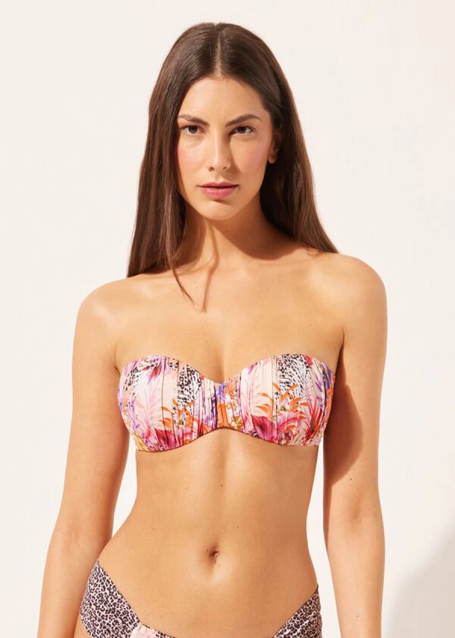 Calzedonia Graduated Padded Bandeau Bikini Top in Wild Foliage Print 819C