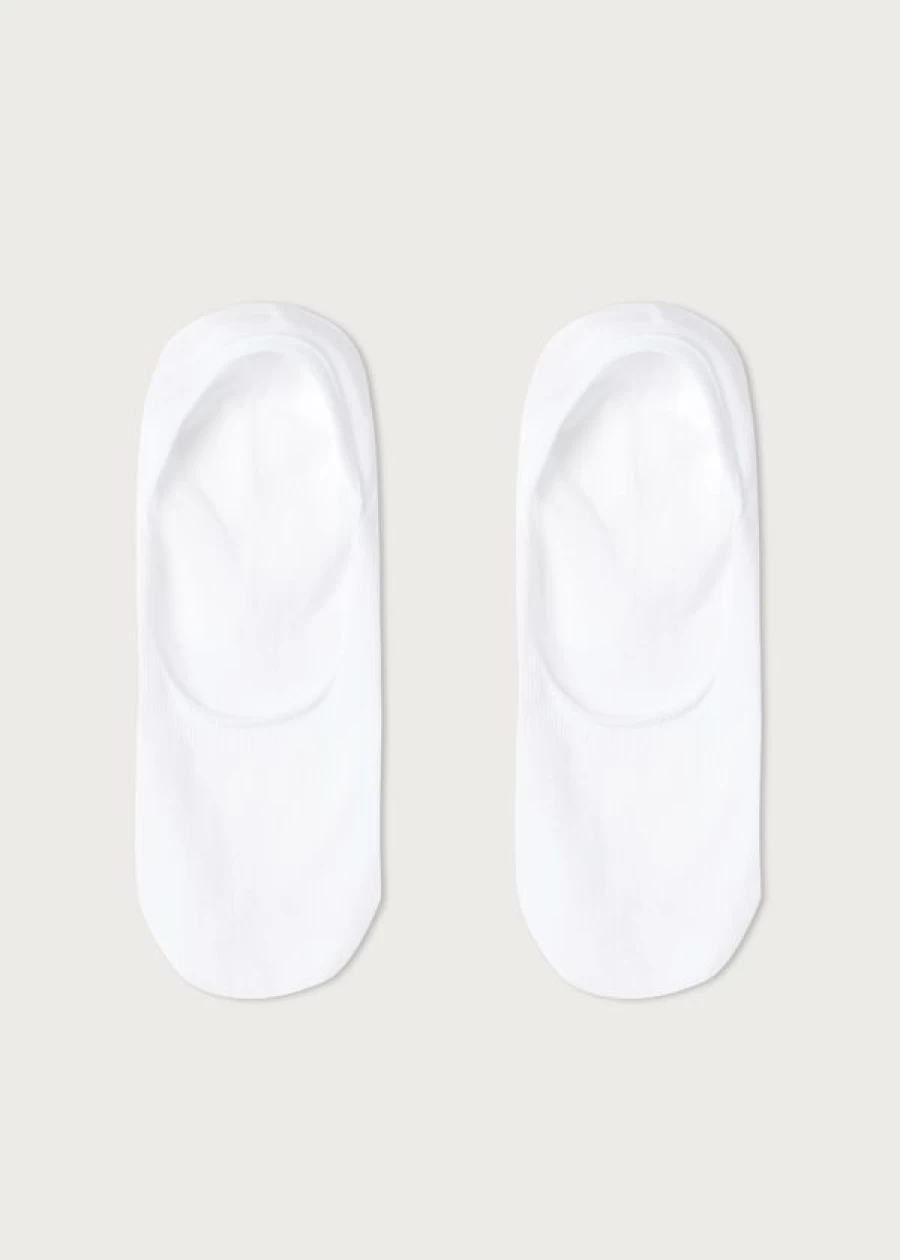 Calzedonia Unisex White Cotton Invisible Socks No-Show Low-Cut Comfortable