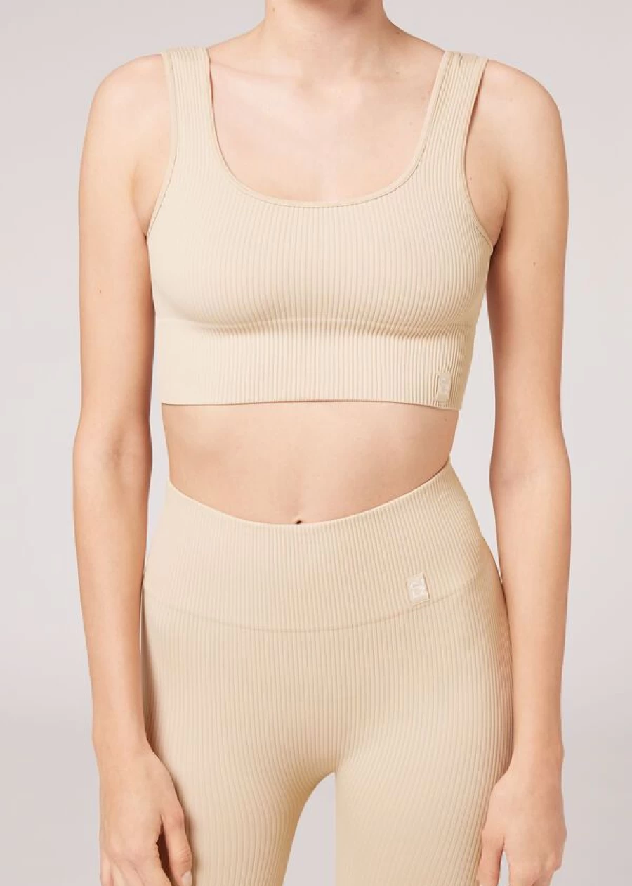 Calzedonia Ribbed Seamless Sport Top in 832C - Natural for Women