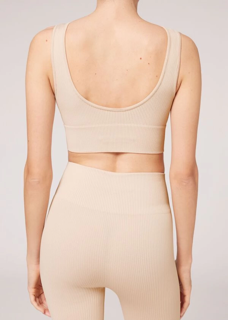 Calzedonia Ribbed Seamless Sport Top in 832C - Natural for Women