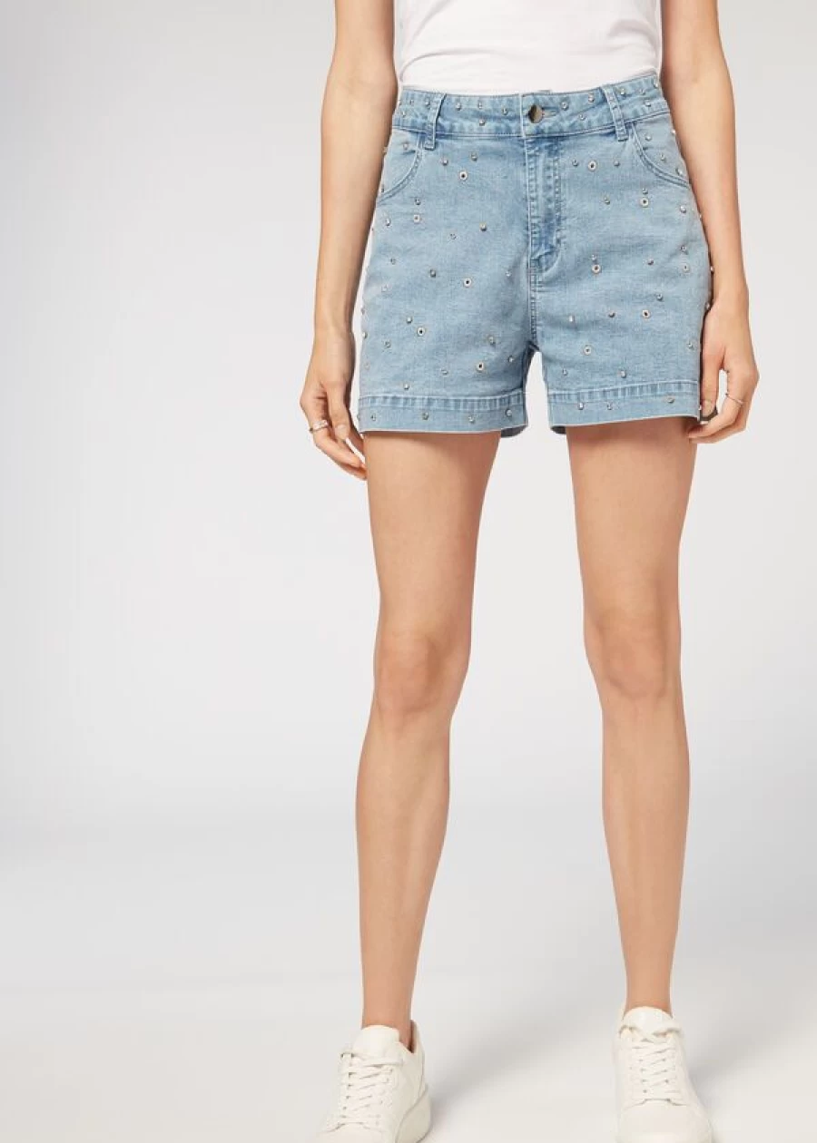 Calzedonia Blue Denim Jewel Applique High-Waisted Shorts for Women