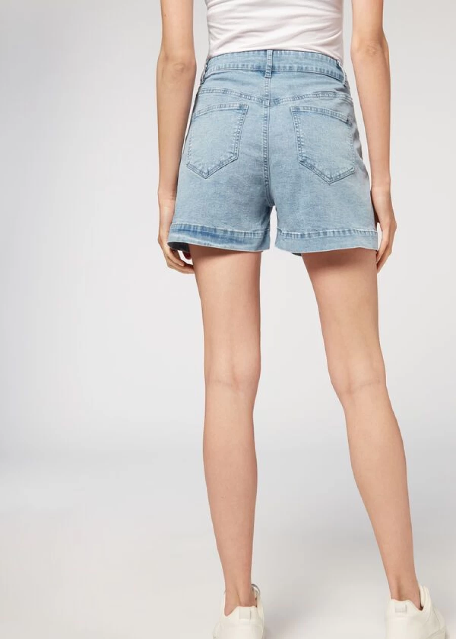 Calzedonia Blue Denim Jewel Applique High-Waisted Shorts for Women