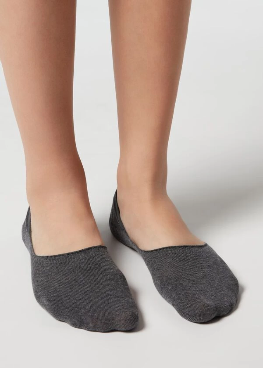 Calzedonia Unisex Cotton Invisible Socks 042 - Grigio Medio Melange Comfort No-Show Low-Cut