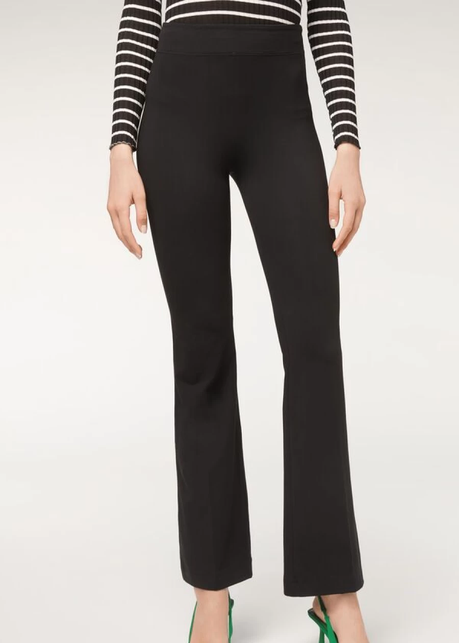 Calzedonia Supima Cotton Flared Leggings - Ultra Lightweight & Comfortable in 019 Black