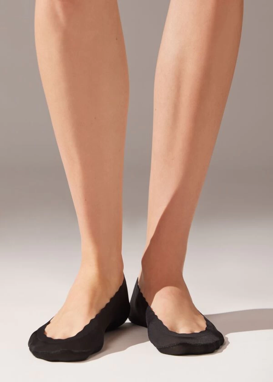 Calzedonia Laser-Cut Invisible Socks with Silicone Grip - 083D Mini Scalloped Nero No-Show Socks