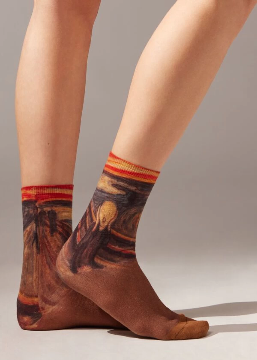 Calzedonia Art Museum Inspired Short Socks - Edvard Munch Thematic Design in 007D Color