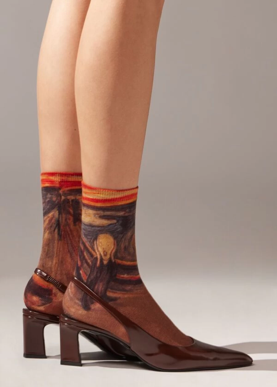 Calzedonia Art Museum Inspired Short Socks - Edvard Munch Thematic Design in 007D Color
