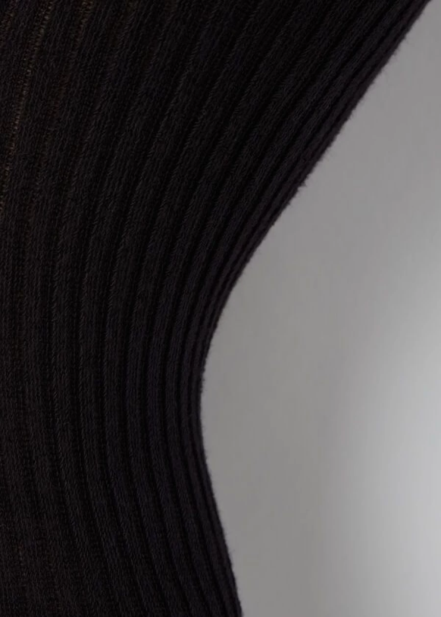 Calzedonia Girls' Ribbed Black Cotton Tights with Decorative Bow - Stylish & Comfortable