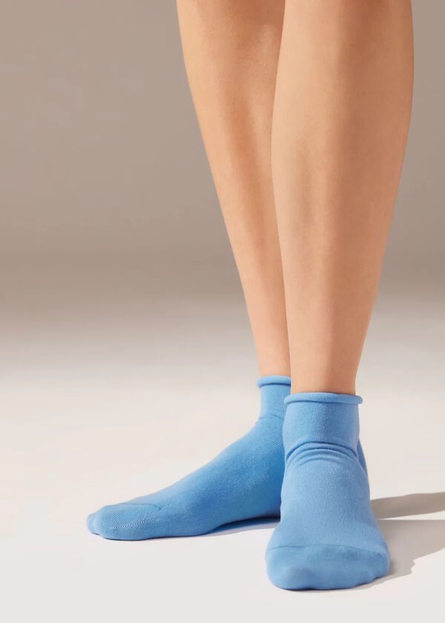 Calzedonia Cotton Ankle Socks - 146D Azzurro Cielo, No-Show Short Socks for Men & Women