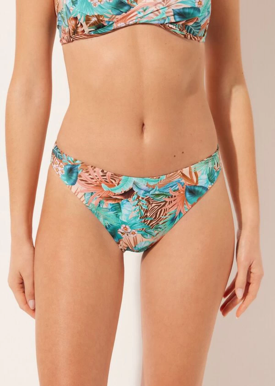 Calzedonia Double Face Bikini Bottoms in Wild Foliage Peacock Green 867C - High Waist Swimwear