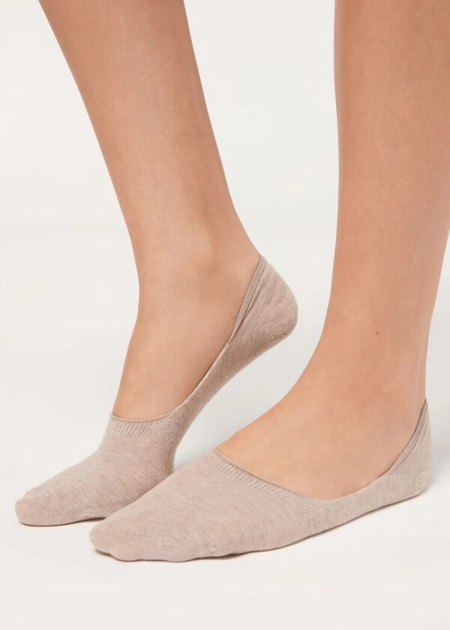 Calzedonia Unisex Beige Melange Cotton Invisible No-Show Socks