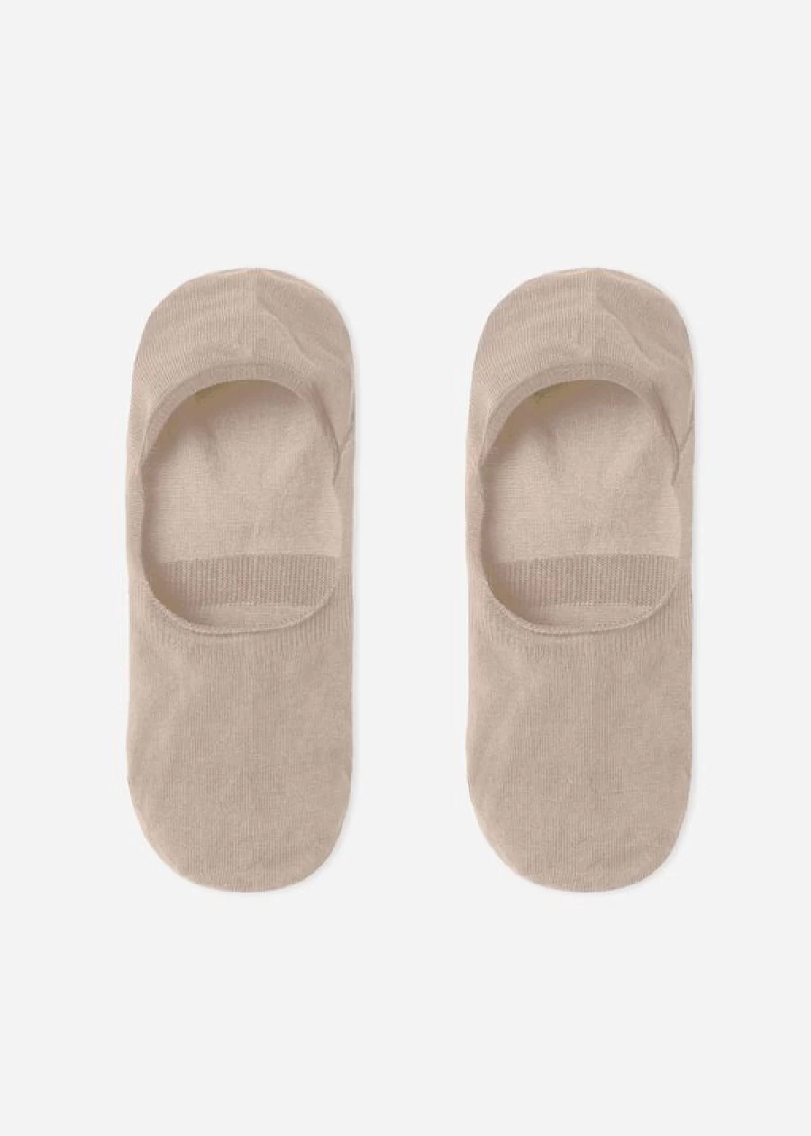 Calzedonia Unisex Beige Melange Cotton Invisible No-Show Socks
