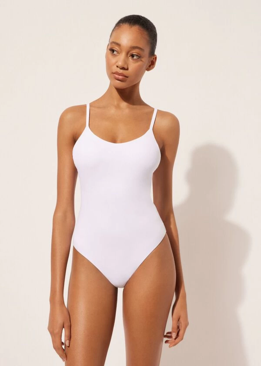 Calzedonia Lightly Padded Slimming Swimsuit in Indonesia White 881C - Tummy Control One Piece Bathing Suit