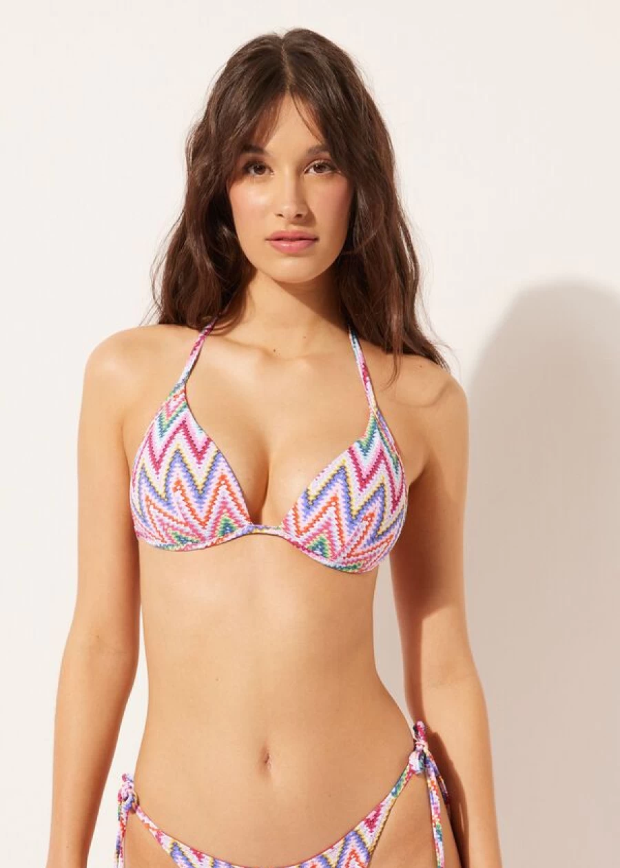 Calzedonia Graduated Padded Triangle Bikini Top - 3D Multicolor Chevron Print