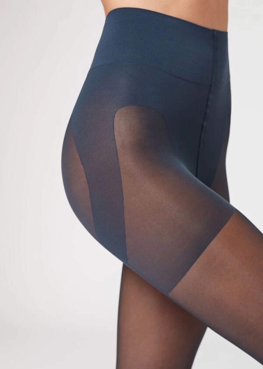 Calzedonia 30 Denier Sheer Shaping Tights for Stomach & Buttocks - 016 Blue