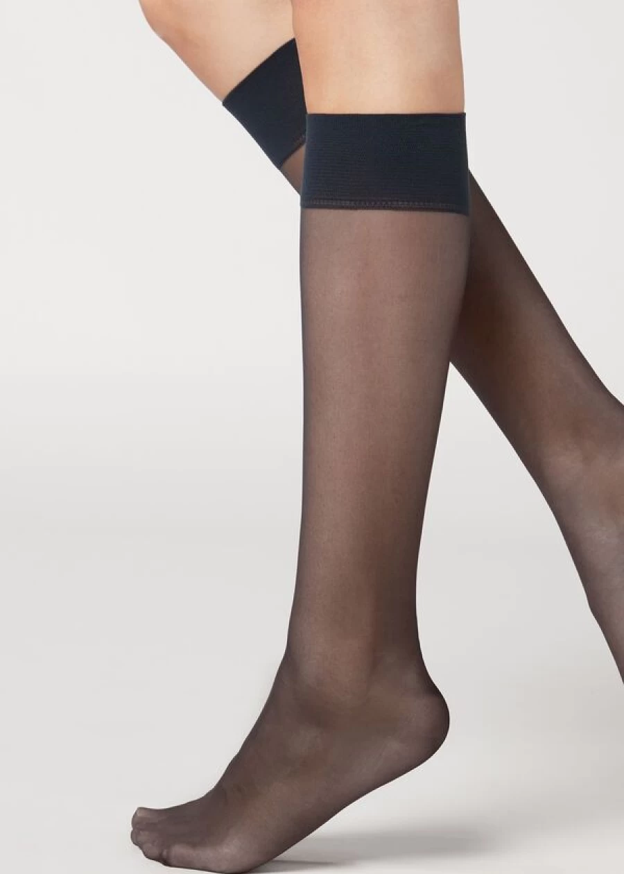 Calzedonia 016 Blue 20 Denier Comfort Cuff Knee-High Socks for Women
