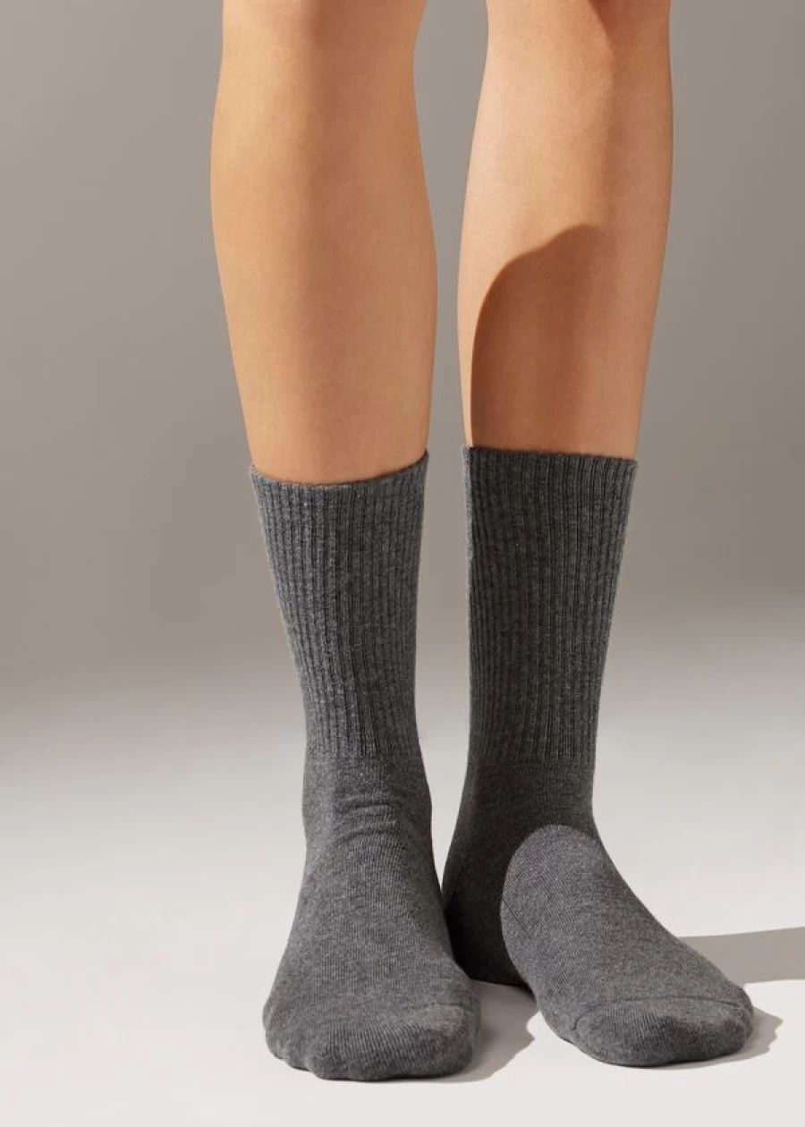 Calzedonia Unisex Sport Socks Short 042 Grigio Medio Melange Athletic Comfort
