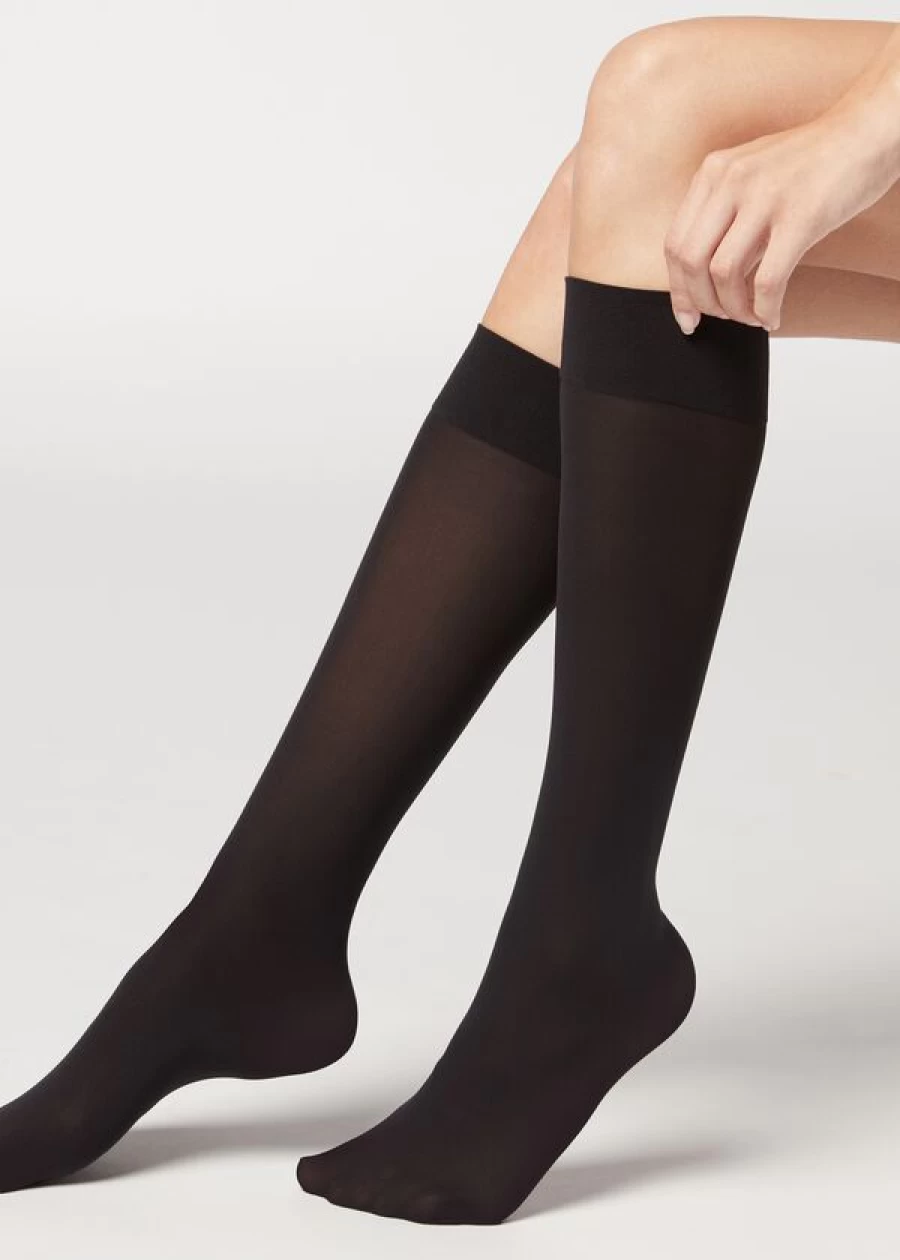 Calzedonia 30 Denier Semi Opaque Microfibre Knee-High Socks in 019 - Black