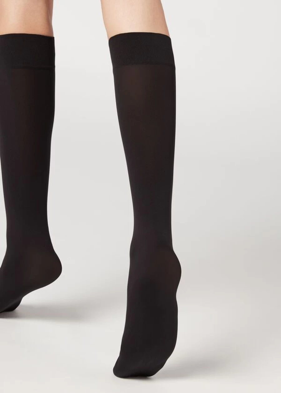Calzedonia 60 Denier Black Microfiber Knee-High Socks for Women