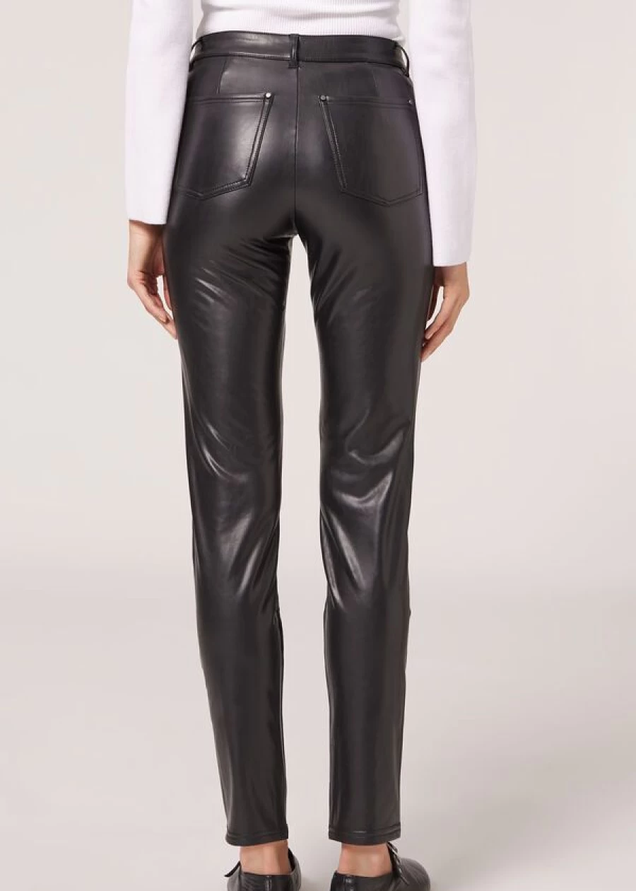 Calzedonia Thermal Faux Leather Leggings in Black - 019 - Stylish & Warm Winter Pants