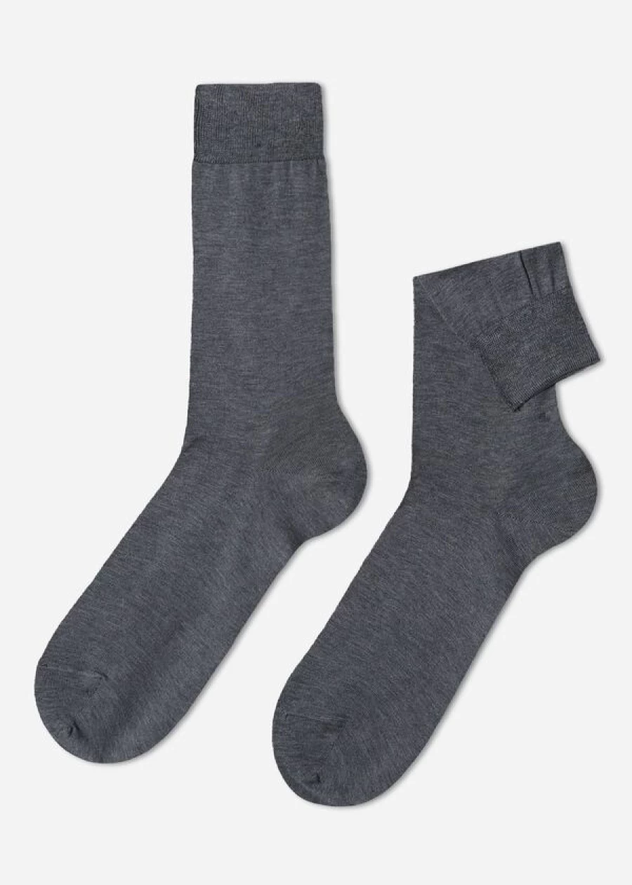 Calzedonia Men's Lisle Thread Short Socks in 042 - Grigio Medio Melange
