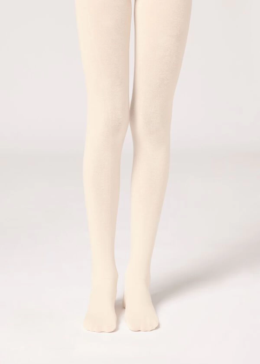 Calzedonia Girls' Cashmere Super Opaque Tights in Milk White (1297) - Warm & Soft Winter Tights