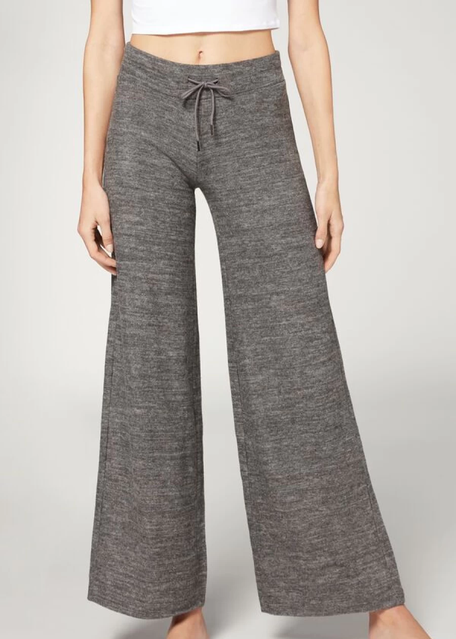 Calzedonia Cashmere Palazzo Leggings in Grigio Medio Melange - Soft Wool Blend Wide Leg Pants