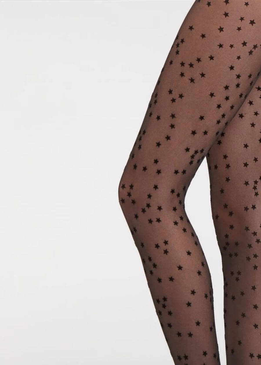 Calzedonia Flock Stars 30 Denier Sheer Tights in 019 - Black | Stylish Patterned Tights for Women