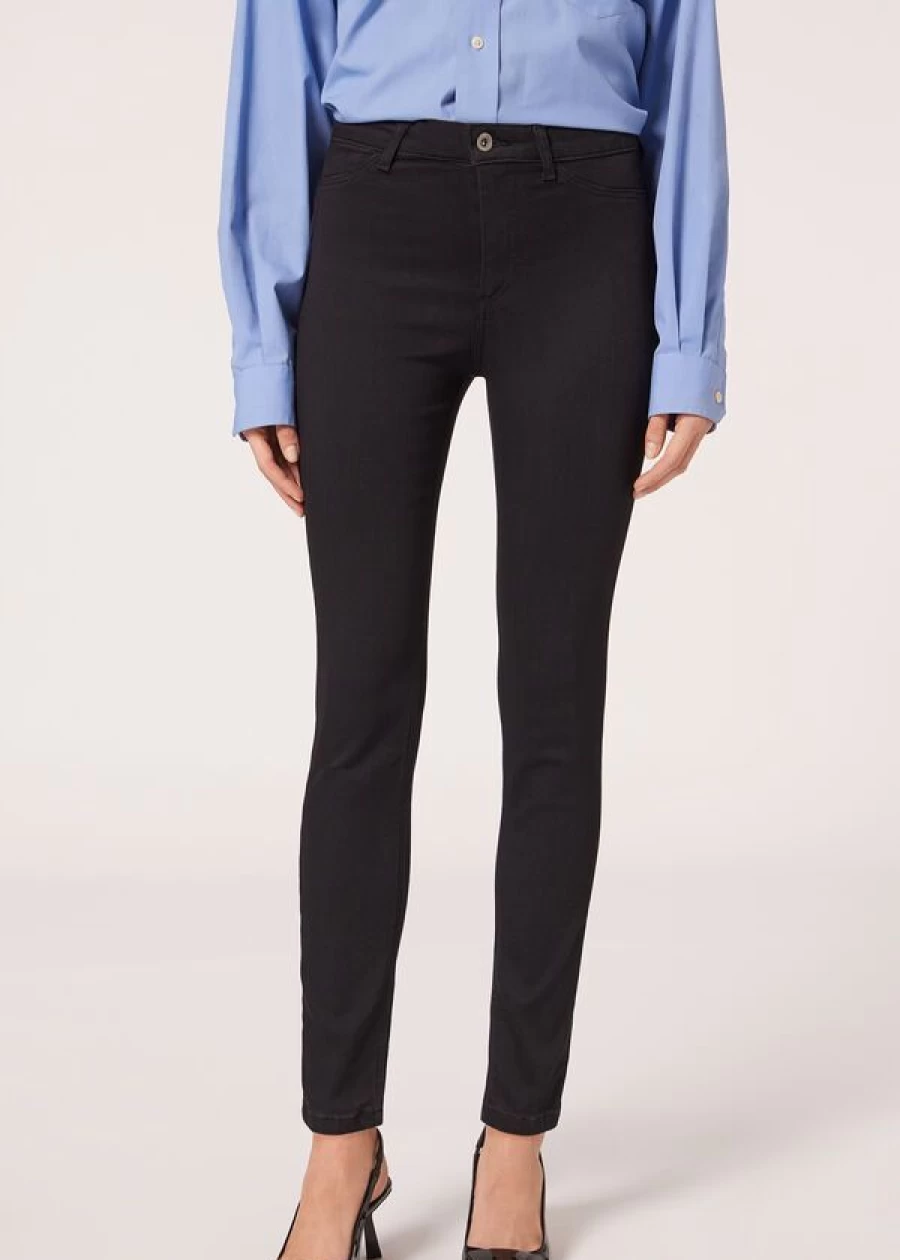 Calzedonia Soft-Touch Thermal Skinny Jeans in 3293 - Black Denim for Women