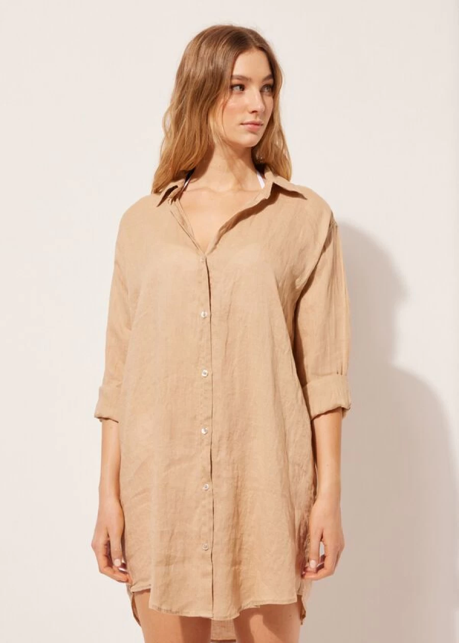 Calzedonia Linen Shirt Dress in Beige 918C - Breathable Summer Casual Wear