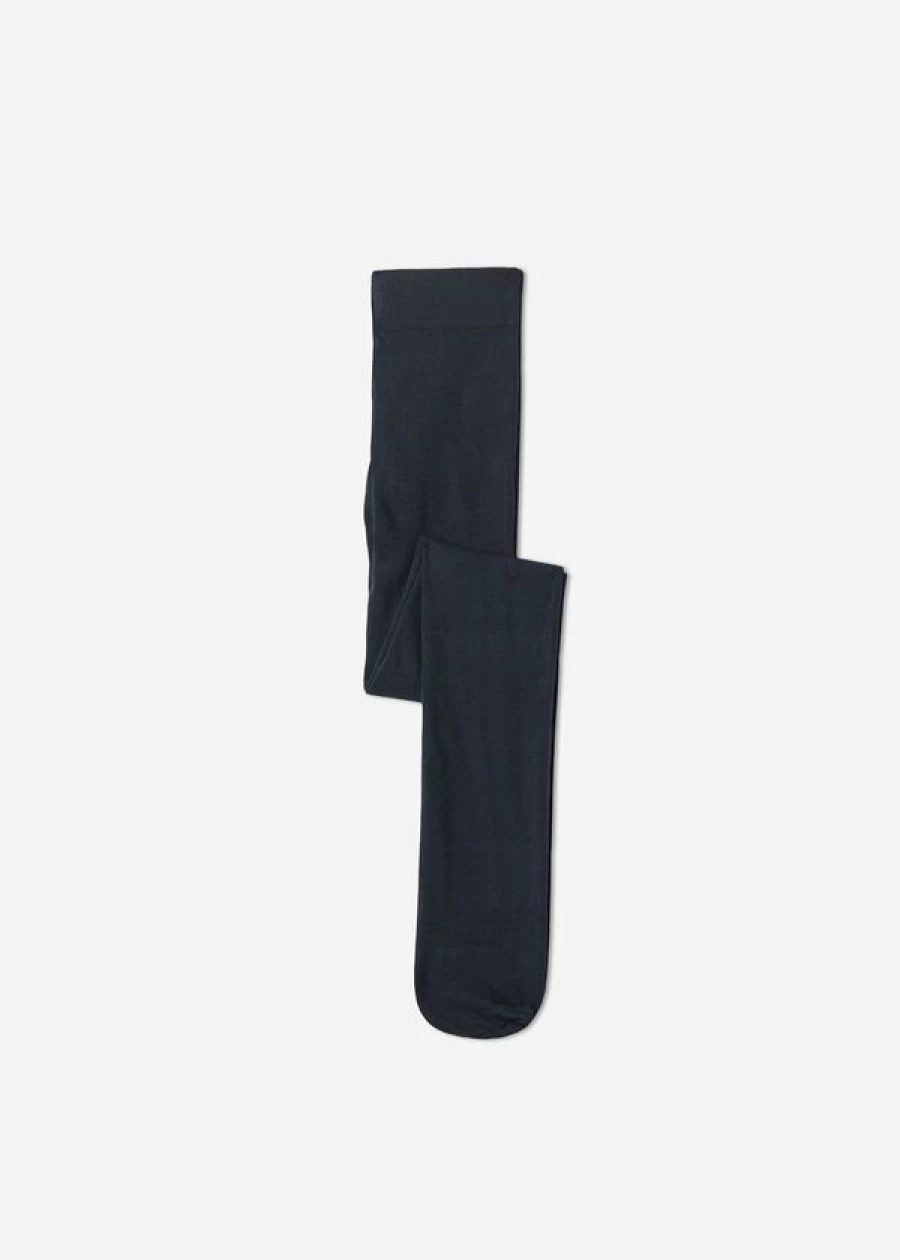 Calzedonia Girls' Super Opaque Cashmere Tights - 016 Blue | Warm & Comfortable Winter Tights