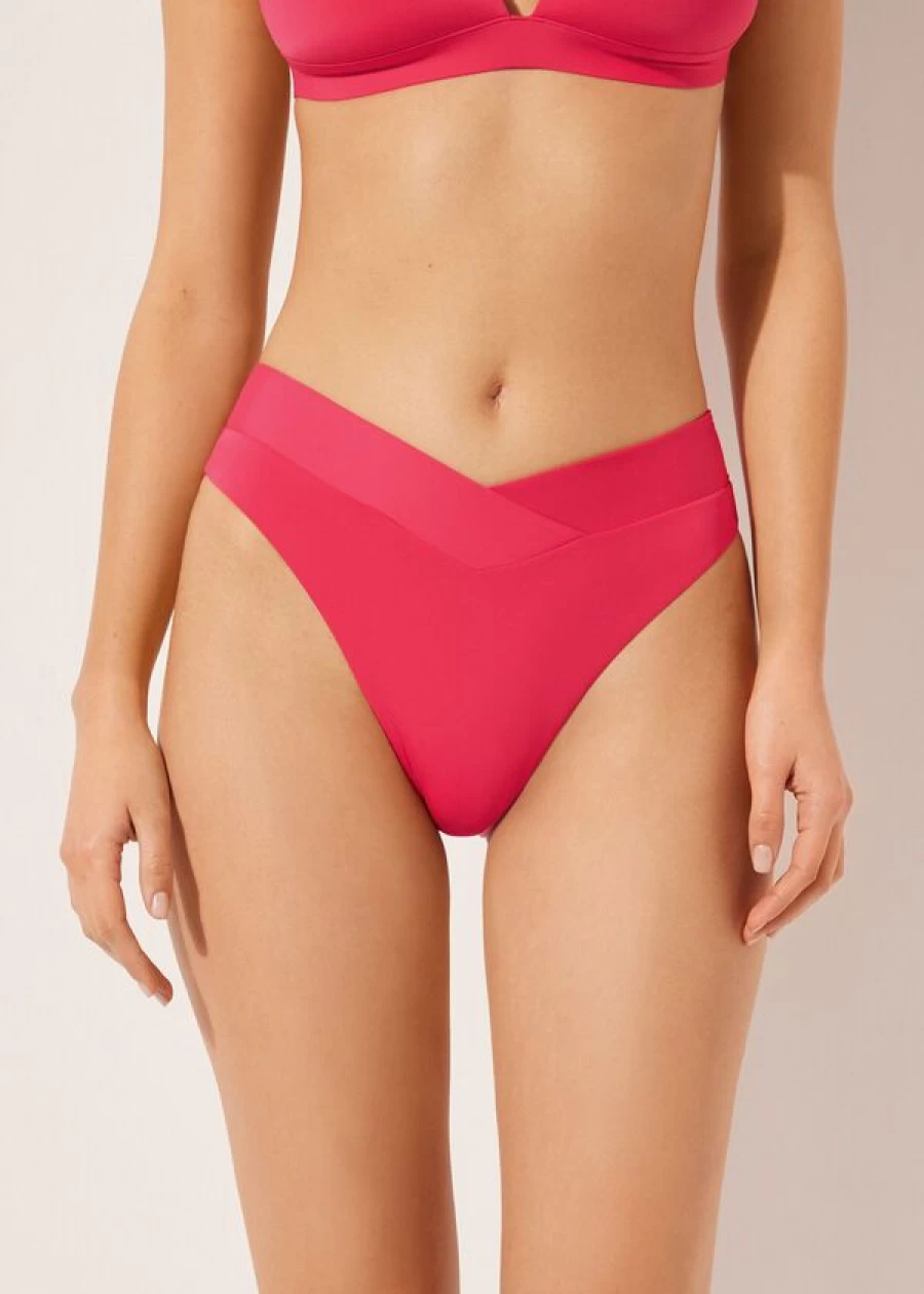 Calzedonia High-Waisted Brazilian Bikini Bottoms V-Cut 821C Indonesia Sunset Magenta Swimwear