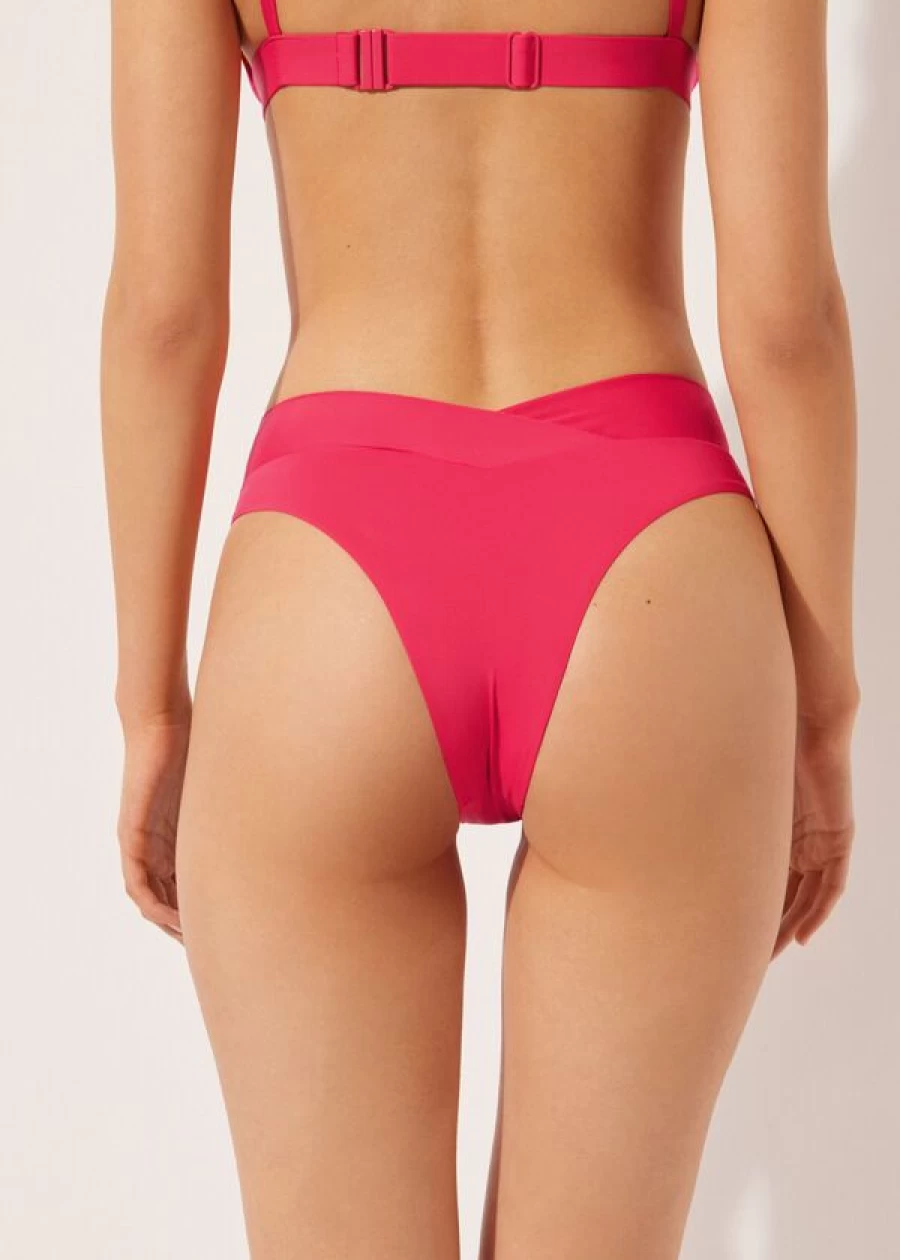 Calzedonia High-Waisted Brazilian Bikini Bottoms V-Cut 821C Indonesia Sunset Magenta Swimwear