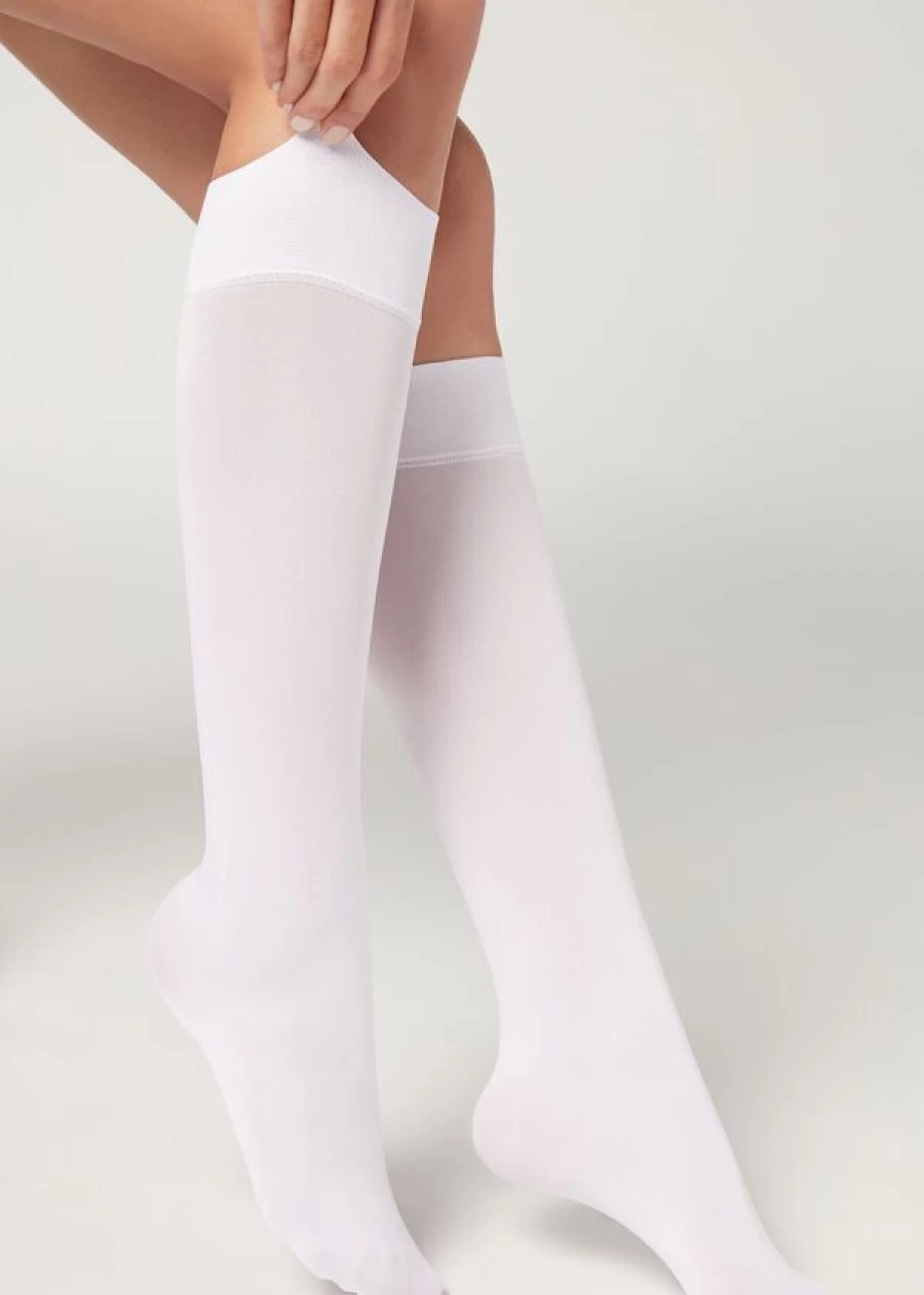 Calzedonia 60 Denier Microfibre Knee-High Socks in White - Sheer & Comfortable