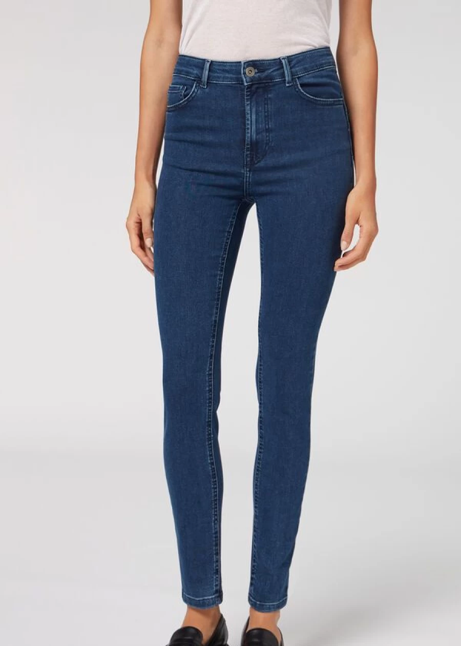Calzedonia High-Waist Skinny Jeans - Soft Touch Push-Up Denim in Medium Denim Blue 5098