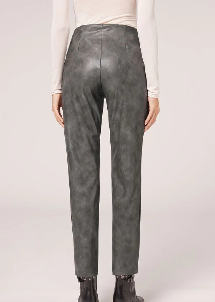 Calzedonia Vintage Gray Thermal Leggings - Coated Effect for Style & Warmth