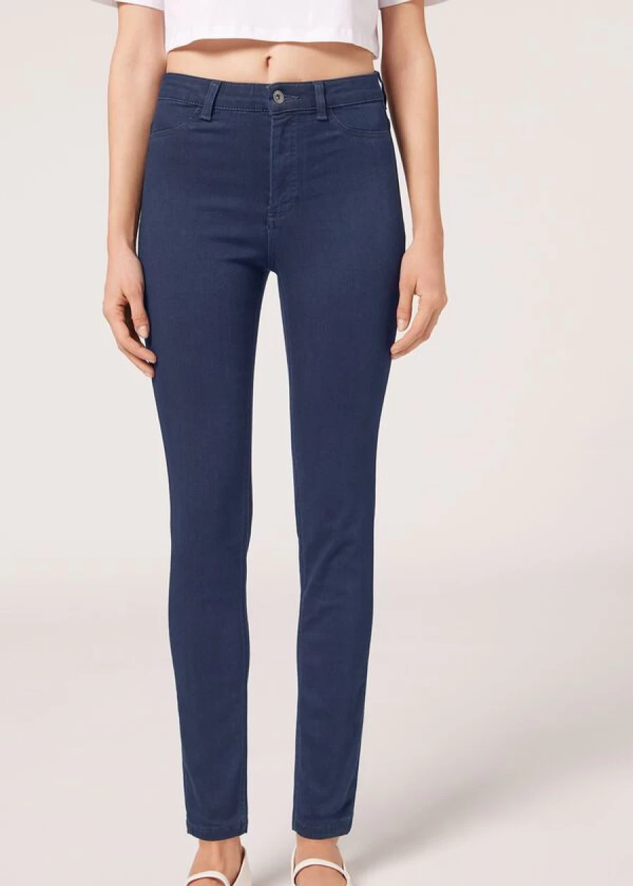 Calzedonia Soft-Touch Thermal Skinny Jeans in Dark Denim Blue - Women's Warm Stretch Denim Pants