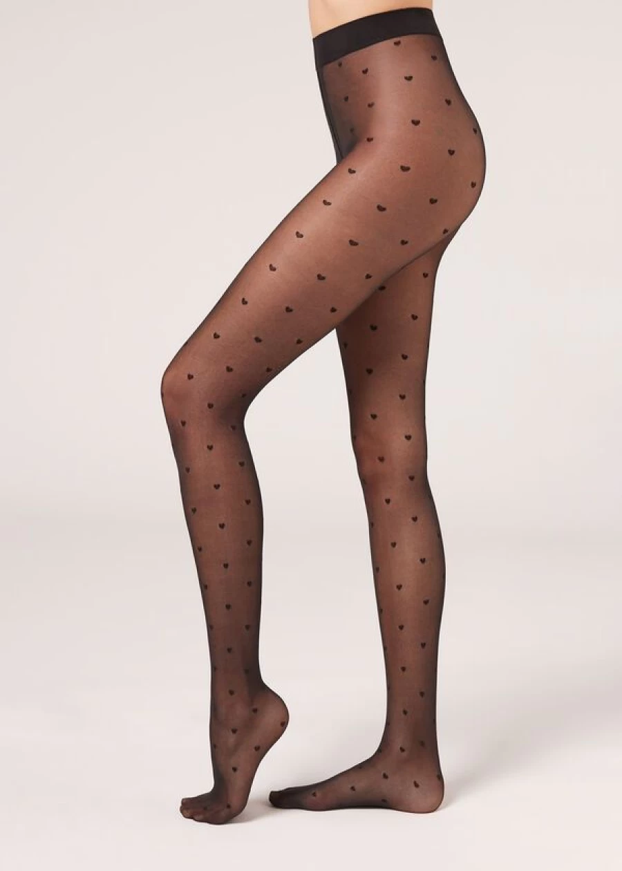 Calzedonia Little Hearts 30 Denier Sheer Tights in 5231 - Black | Comfortable & Stylish Women's Tights