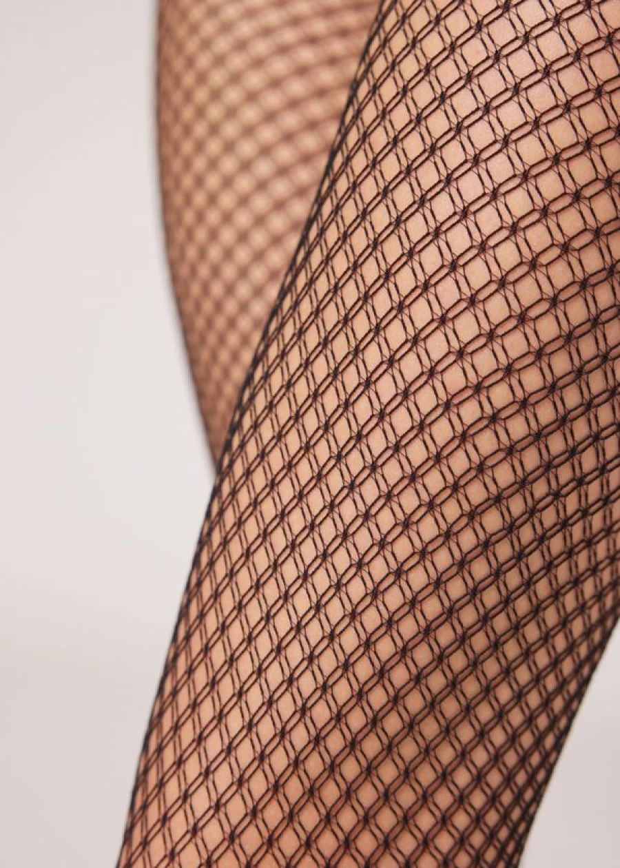 Calzedonia Diamond Pattern Fishnet Tights 4626 - Black Net Retro Style