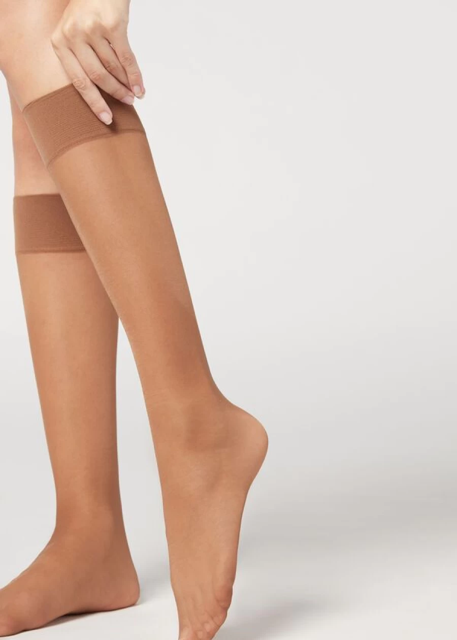 Calzedonia 20 Denier Knee-High Socks in 1287 Nude 8 Tropical - Comfort Cuff Style