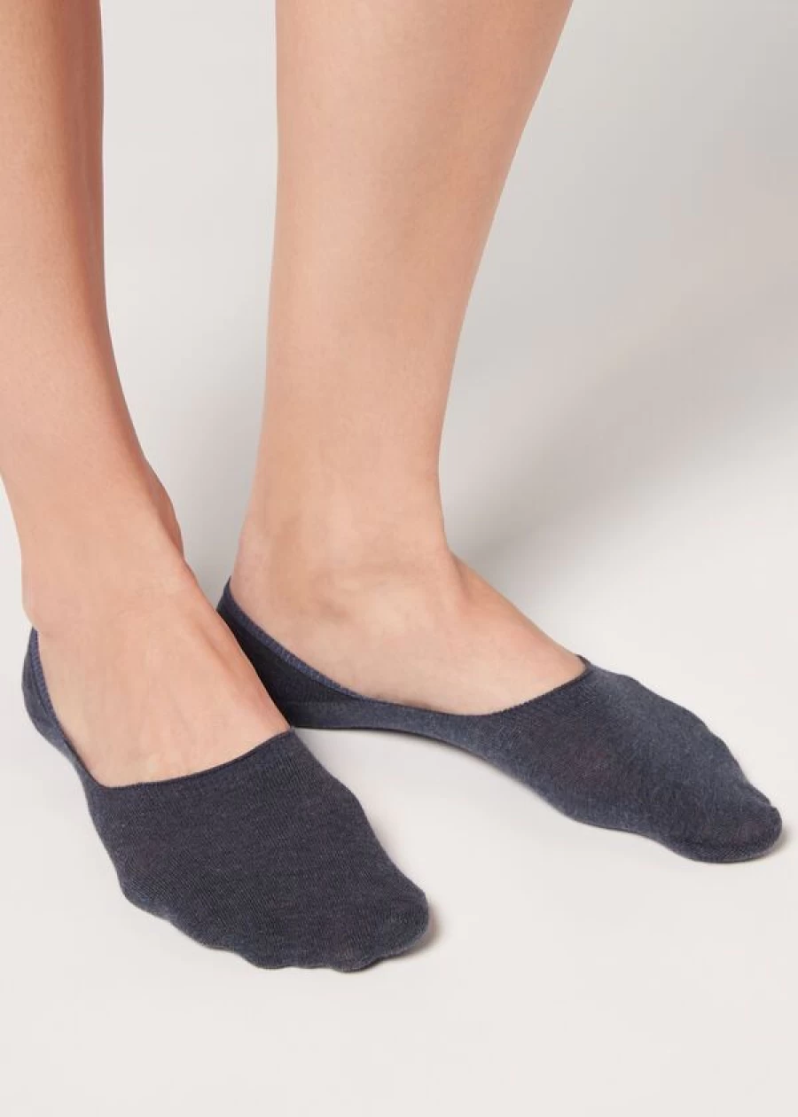 Calzedonia Unisex Blue Denim Cotton Invisible Socks for Men and Women